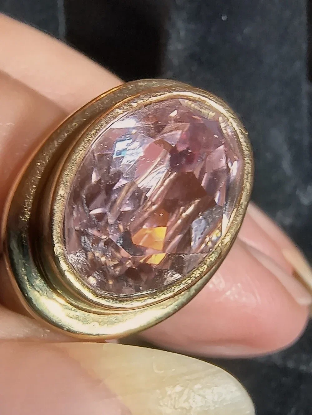 Vintage 1993 Pink AAA+ CZ Gold Plated East West Statement Ring Size 7.5